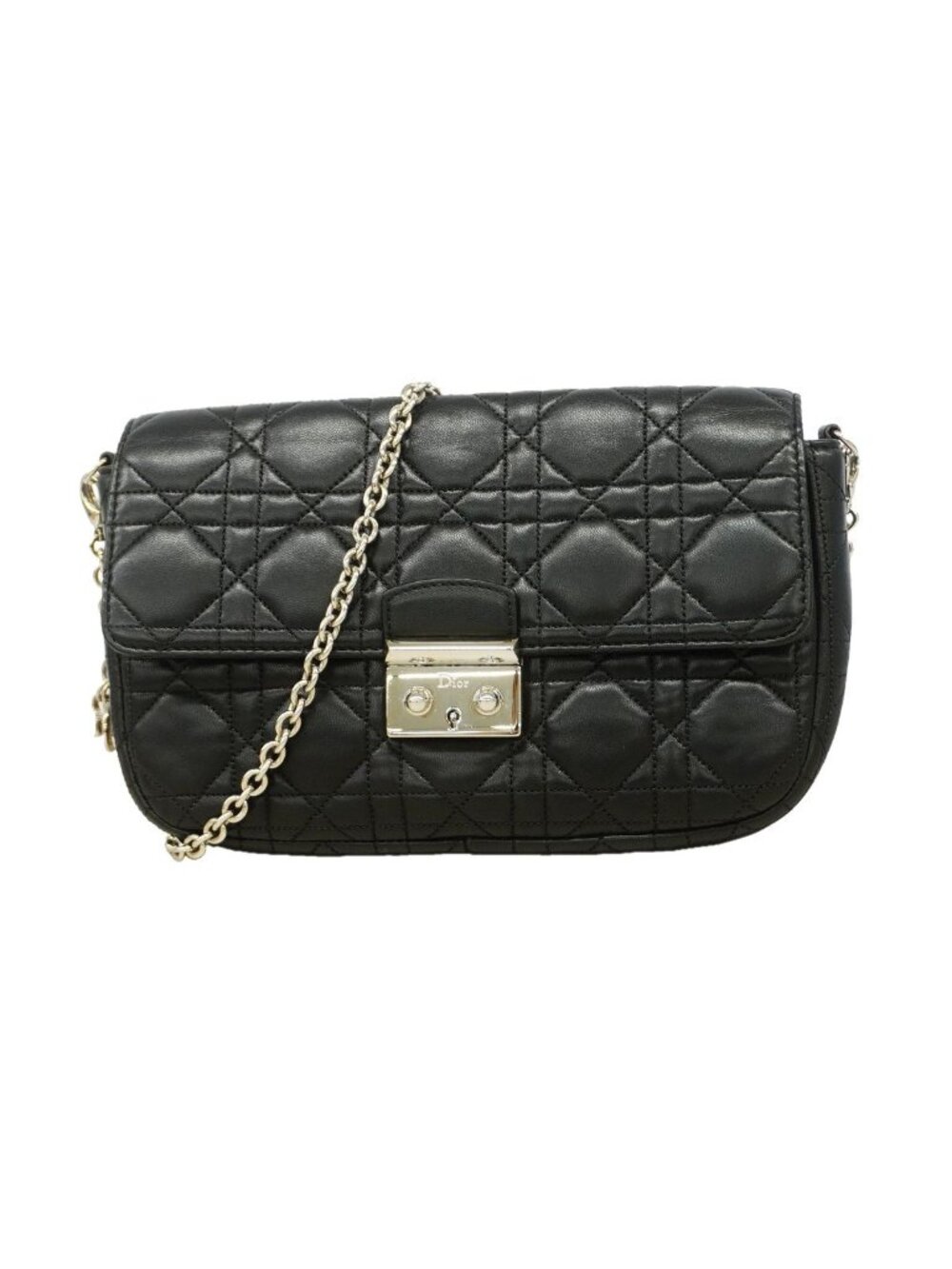 Dior Shoulder Bag Cannage Leather Black Silver